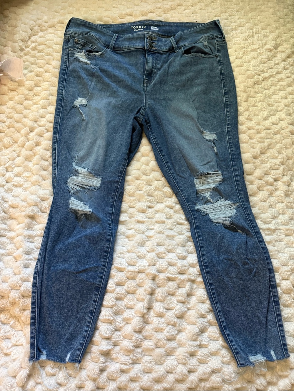 Torrid Super Soft Medium Blue Distressed Skinny Denim